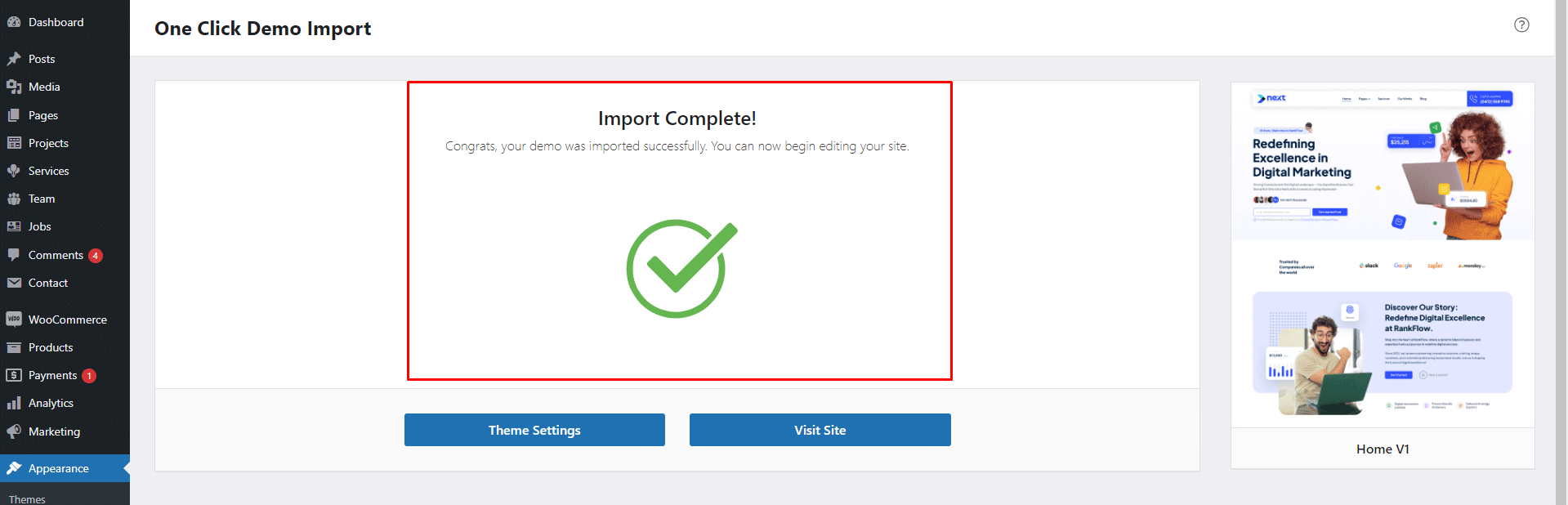 Demo data import completed Visit your site